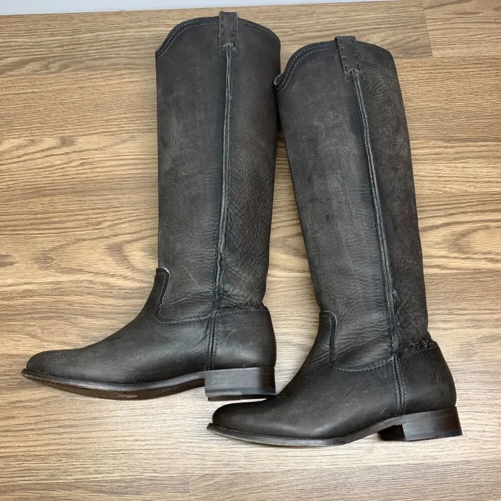 Frye Cara Leather Riding Boots‎ Size 6.5 B Tall Pull On Gray